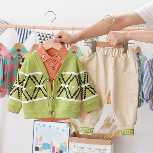 Boys spring and autumn suit long sleeve cardigan set of three